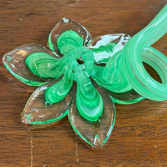 Murano Italian Glass Flower Napkin Ring Set of 6 Holders Yellow Orange & Green - Picture 12 of 15